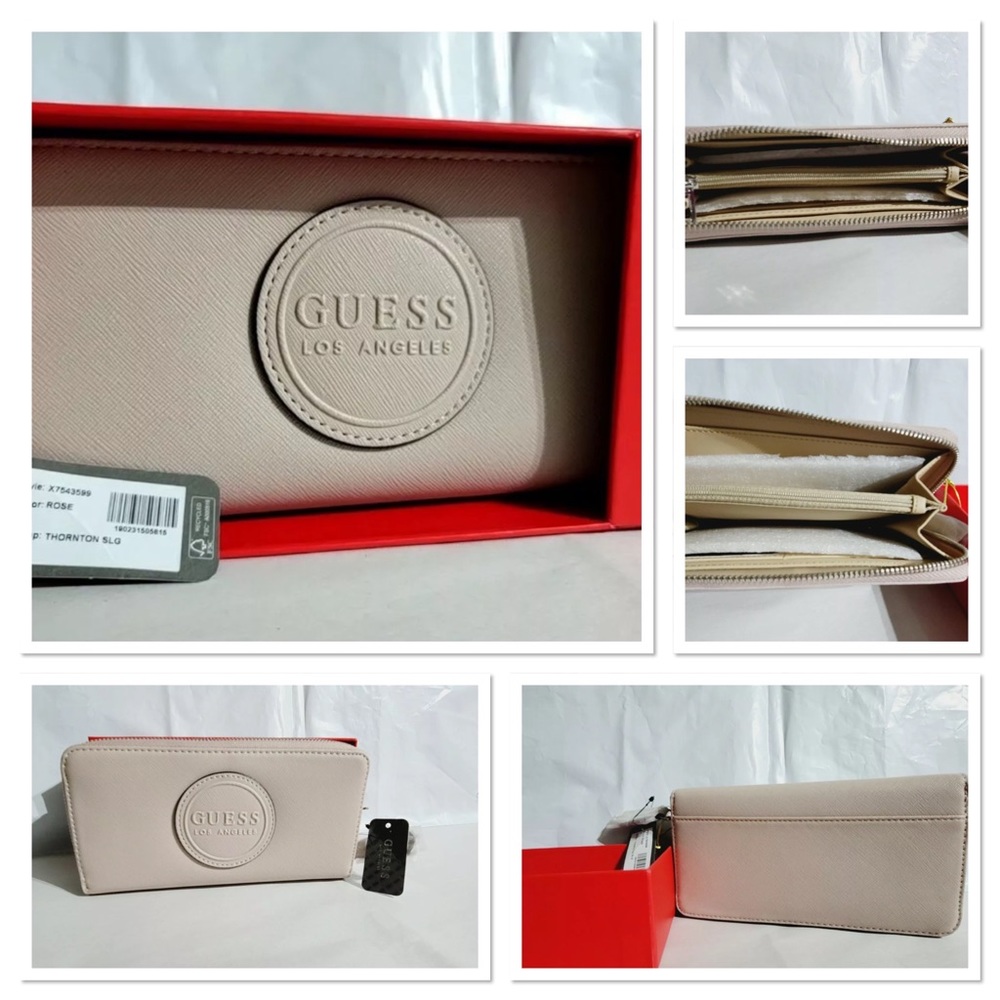 NEW GUESS Women's Rose Logo Zip Wallet